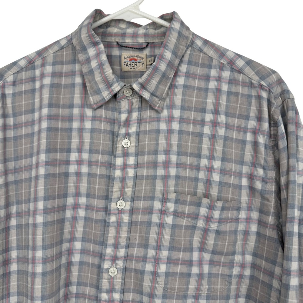 Faherty Men’s Gray Plaid Casual Button-Down Shirt